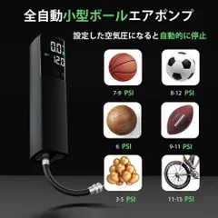 電動空気入れ ボール・浮き輪エアコンプレッサー 2000ｍAH自動停止エアーポンプ 最大圧力18PSI LEDライト付きLCDデジタル表示 小型軽量ポータブルタイヤポンプ 対応 日本語取扱説明書付き