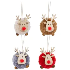 【数量限定】オーナメント ぬいぐるみ オーナメント 木製 クリスマス クリスマスツリー飾り トナカイ 可愛い デコレーション 4個セット 贈り物 クリスマスツリー