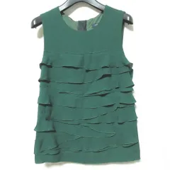 新品同様 BURBERRY LONDON バーバリーロンドン ノースリーブフリルシルクカットソー B1M05-208-79 サイズ38 グリーン レディース 古着 中古 USED