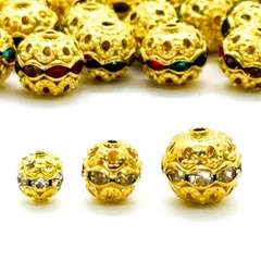 ロンデルボール 20個セット クリア 6mm 8mm 10mm 丸ロンデル ボールロンデル 球型ロンデル 透かし ゴールド クリスタル 金 スペーサー ラインストーン キラキラ 金属 ピアス ブレスレット ネックレス アクセサリー パーツ ハンドメイド 手芸
