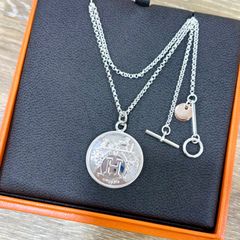 未使用品◎HERMESエルメス　ネックレス/ペンダント/エクスリブリス/MM/2way/Au750/Ag925/ピンクゴールド/シルバー