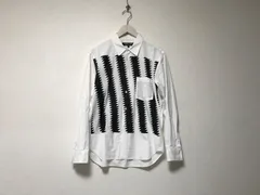 本物コムデギャルソンオムドゥCOMME des GARCONS HOMME DEUXコットンギザギザプリント長袖シャツメンズサーフアメカジミリタリーストリートスケーターワークビジネススーツモードゴルフドレス白ホワイト黒ブラックS日本製