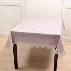 撥水加工 ピンク かわいい テーブルクロス 花柄 ラベンダー 高級品 長方形 ４人掛け用 はっ水 130×170 はっ水 ジャガード織 布製 レース 目隠しカバー フラワー 薔薇 フリークロス マルチクロス
