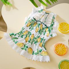 犬服 レモン柄ワンピース伸縮性あり着せやすい記念 撮影 ファッション 薄手通気性