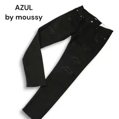 【新品 未使用】 AZUL by moussy アズール マウジー クラッシュ加工★ スキニー デニム パンツ ジーンズ Sz.L　メンズ 黒