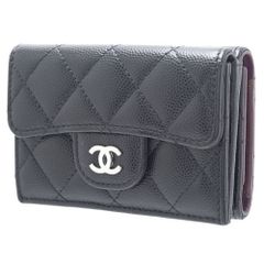 CHANEL(シャネル) マトラッセ ココマーク 三つ折り財布 コンパクト財布 3つ折り ミニウォレット 両面財布 Wホック 小物 キャビアスキン ブラック黒 ボルドー シルバー金具 A84401 レディース 40802076337【中古】【アラモード】