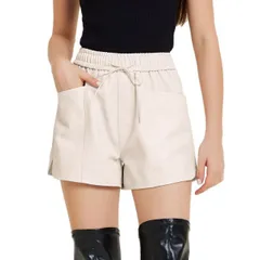 【送料無料】 アレグラ ケー レディース ハーフパンツ・ショーツ ボトムス Women's Faux Leather Shorts High Waisted Elastic Waist PU Shorts with Pockets Beige
