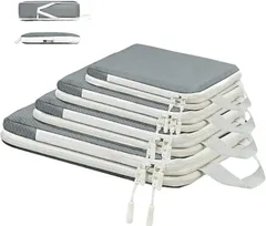 【在庫処分】【2025年最新】旅行用圧縮袋 トラベルポーチ 便利旅行圧縮バッグ 4点セット 可変スペース 圧縮で衣類スペース約60％節約 撥水加工 衣類仕分け 温泉 出張 海外 修学 トラベルバッグ 丸洗い可能タイプ (グレー)