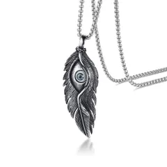 羽 ネックレス チタン 目 ペンダント ロック メンズネックレス ファッションアクセサリー レトロ ブランド アンティーク風 Rockyu