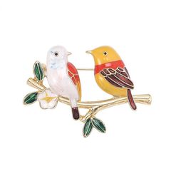 小鳥 2羽 エナメル ブローチ 花 季節 鳥 幸運 良縁 ペア 恋愛 夫婦 愛 縁起物 風水 野鳥 お揃い ギフト ペア 贈り物 贈りもの 新品