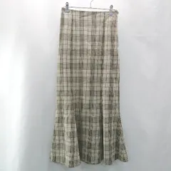 ◇ LOWRYS FARM チェック柄 シンプル ウエスト一部ゴム ロング丈 マーメード スカート サイズM ベージュ系 レディース E  【1402280000869】