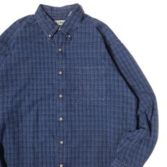 90's USA製 LLビーン チェック コットン ボタンダウンシャツ (L) インディゴ染 デニムシャツ 90年代 アメリカ製 旧タグ オールド L.L.Bean アメリカ古着 USED ビンテージ ヴィンテージ