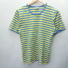 ◇ marimekkoマリメッコ ボーダー柄 カジュアル クルーネック 半袖 Tシャツ サイズXS イエロー ブルー レディース E  【1404240012868】