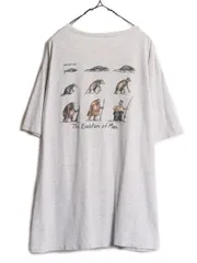 【お得なクーポン配布中!】 90s USA製 ジョーク イラスト プリント Tシャツ メンズ XL オールド アート キャラクター シングルステッチ 大きいサイズ ポケット付き 灰