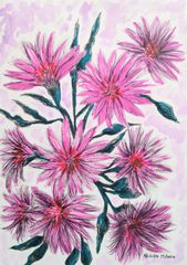 三原彰彦 サロン・ドトーヌ入選作家 [FLOWER]ドローイング原画 筆ペンアート ペン画 現代アート artwork 絵画 美術品 インテリア 植物画 手描きイラスト 人気 写実画 花 はな 色鉛筆画 art 風水 贈り物 花の絵 水彩 絵 紫 春 華