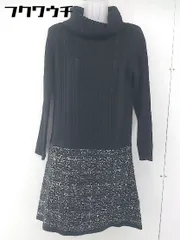 ◇ INTERPLANET タートルネック 長袖 ミニ ニット ワンピース サイズ002 ブラック ホワイト系 レディース  【中古】 【1107270009623】のサムネイル