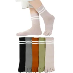 通気 22-25cm 秋冬くつ下 アウトドア スポーツソックス 五本指靴下 婦人 クルーソックス おしゃれくつした 無地 おしゃれ 5本指ソックス 5足セット カラフル くつした 綿 5本指靴下 春秋冬 レディース 五本指ソックス [DAMILY]
