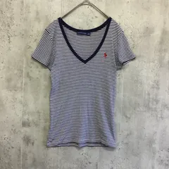 RALPH LAUREN  ラルフローレン　 Vネック半袖カットソー　ブルー×白×ボーダー柄　レディース　Mサイズ