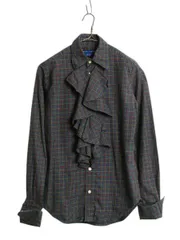 【お得なクーポン配布中!】 ラルフローレン フリル付き チェック 長袖 シャツ レディース XS 程/ 古着 ポロ コットン ドレス ブラウス ポニーなし ターンナップカフス