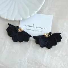 パール ビジュー×オーガンジーフラワータッセルピアス/イヤリング B