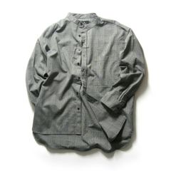 【新品】 MONO-MART ／ モノマート　シャツ グレンチェック ストレッチシャツ バンドカラーシャツ 長袖シャツ オーバーサイズ ユニセックス ｜ 春秋冬