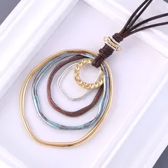 ネックレス 5連 サークルペンダント ひもチェーン ゴールド ロングネックレス レディスアクセサリー 人気 上品