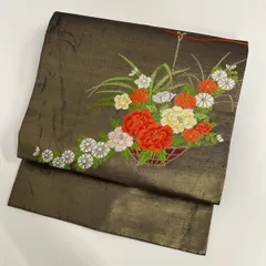 名古屋帯 唐織 上品な花 織り出し 九寸 正絹 MA-323