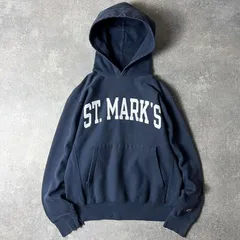 00s Champion カレッジ プリント オリジナル リバースウィーブ スウェット フード パーカー S / 00年代 オールド チャンピオン ナス紺 ネイビー