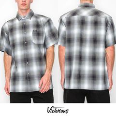 VICTORIOUS LA PLAID SHIRTS【GRAY】 (M・L・XL)(西海岸 ウェッサイ チカーノ オンブレ オンブレチェック チェックシャツ プレイドシャツ オープンシャツ ボタンシャツ 半袖 ショートスリーブ )