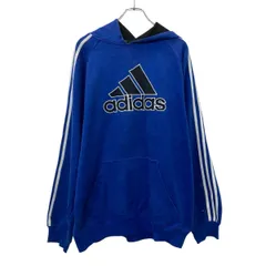 adidas ロゴスウェット パーカー L ブルー ブラック アディダス プルオーバー ビックロゴ スポーティ 古着卸 アメリカ仕入 a709-6171