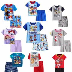 送料無料 子供パジャマ 男の子 女の子 プリントキッズ 子供服 ジュニア こども 上下セットルームウェア パジャマ 半袖＆半ズボン (パウ・パトロール パウパト) 90cm〜130cm 薄手綿100％ 春用 夏用 秋用