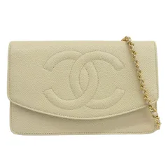 シャネル CHANEL ココマーク チェーンウォレット ショルダーバッグ 斜め掛け キャビアスキン ホワイト レディース 3番台