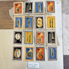 272・【残1】マッチラベル　楽器　16柄　1958年頃　　レア　アンティーク　ラベルシート 切手趣味週間　コレクション　海外ヴィンテージ　蚤の市　海外アンティーク　コレクション　ラベル　海外紙物　チェコ