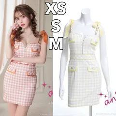 イエロー【新色追加】【再入荷】【an/アン】チェック/ タイト/ フロントジップ/ 肩リボン/ チェーン/ パイピング/ ノースリーブ/ ミニドレス/ タイトミニ/ キャバドレス / ワンピース/ ドレス [AOC-3471] XS/S/M