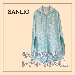 61038 ★ レディース セット【SANLIO】アップ パーカー ショートパンツ  L～LL  サンリオ シナモロール Sinamoroll 水色 ライトブルー USED 古着