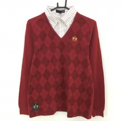★SALE価格★23区スポーツ 長袖ポロシャツ レッド×白 アーガイル柄 レイヤード風 ロゴ刺しゅう  メンズ L ゴルフウェア 23区