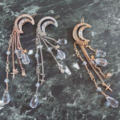 ムーンモチーフヘアアクセサリー ピンクゴールド、シルバー、ゴールド  クリスタル 星