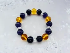 〇幸運体質になる！〇アメジスト・カット水晶・シトリンブレスレット　内径１６㎝