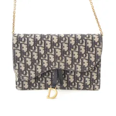 クリスチャンディオール トロッター サドル SADLLE チェーンウォレット ショルダーバッグ Dモチーフ ショルダー カードポケット ネイビー【中古】