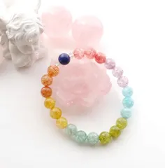 クラック水晶  ブレスレット　8mm　7色　(15.5cm)  ラピスラズリ　虹色　希望　幸運