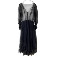 Z1537【美品】SNIDEL スナイデル バックレースチュールロングワンピース ロングドレス ネイビー サイズF