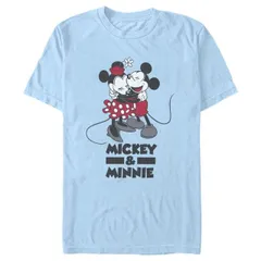 【送料無料】 ディズニー メンズ Tシャツ トップス Disney's Mickey Mouse And Minnie Happy Hug Men's Graphic Tee Light Blue