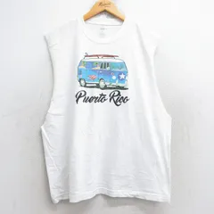 XL/古着 ノースリーブ Tシャツ メンズ 車 コットン クルーネック 白 ホワイト 25aug18 中古