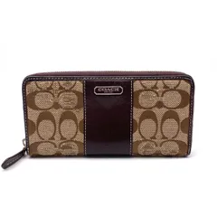 【中古】良品 COACH コーチ ロゴ シグネチャー キャンバス レザー ラウンド ファスナー 長財布 eH0446A