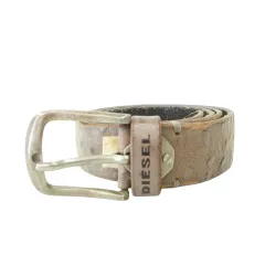 ディーゼル DIESEL ベルト オーストリッチ型押し レザー バックル スカル ベージュ