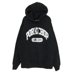 PORKCHOP ポークチョップ カレッジロゴ スウェット プルオーバーパーカー PORKCHOP GARAGE SUPPLY - PORK BACK HOODIE (BLACK) / ポーク