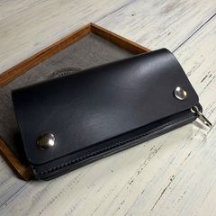 【トラッカーウォレット ロング 3層】 ブラック シルバー YKK