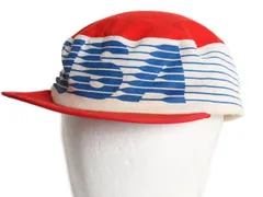 【お得なクーポン配布中!】 80s USA製 USA プリント ワーク キャップ 60cm 帽子 / 古着 ヴィンテージ レールキャップ ローキャップ トリコカラー ライン入り シンプル