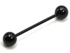 ボディピアス ストレートバーベル バーベル(ブラック)(14G)(内径20mm・ボール5mm)