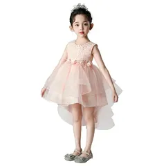 【新品】 [Ｋａｙｉｙａｓｕ] 子供 ドレス 女の子 卒業式 発表会 パーティードレス スピーカースリーブ トレーン 結婚式 花柄 ファスナー フォーマル 入園式 ジュニア ガールズ 誕生日 3-13歳(140 ピンク（花柄）)